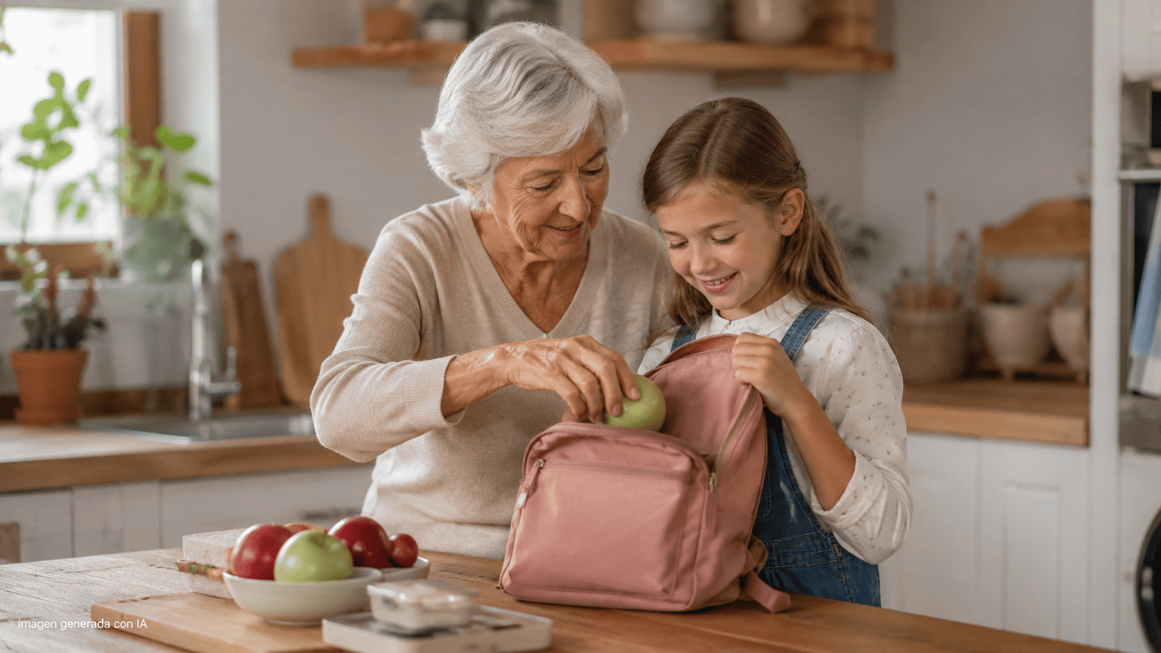 Abuela cuidando a su nieto y ayudando en la rutina familiar