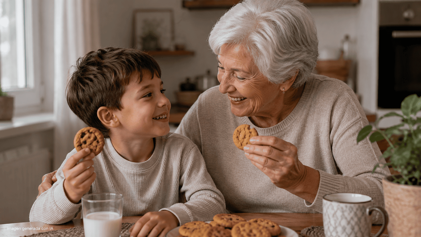 Abuela merendando con su nieto