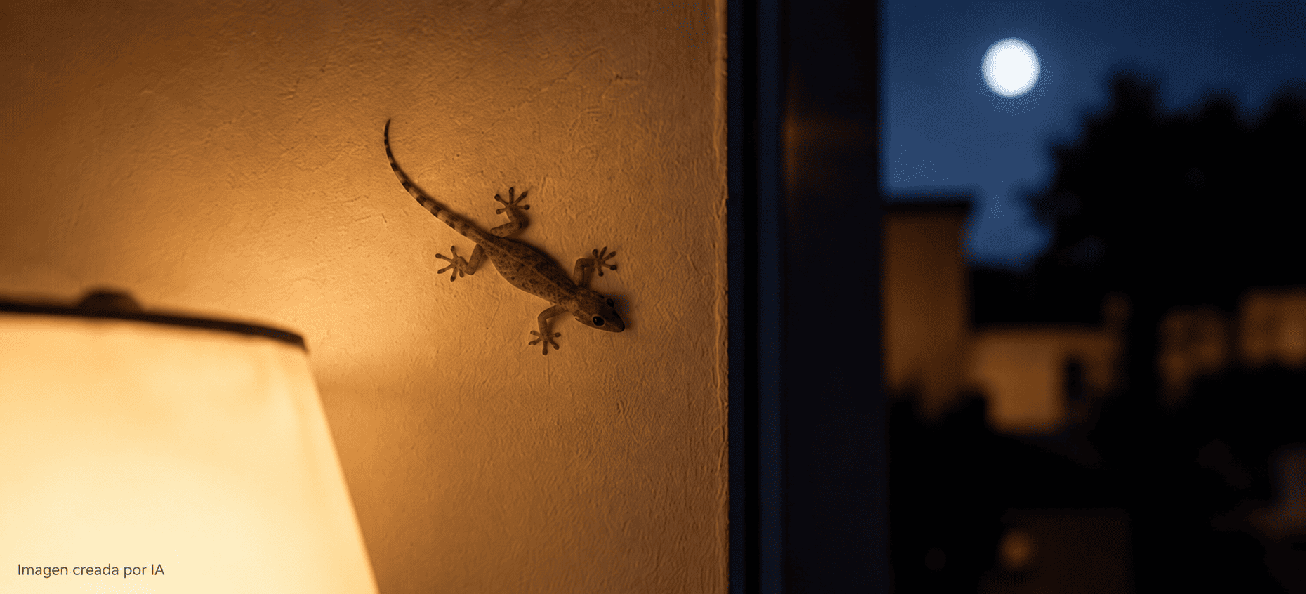 Salamanquesa en una pared de casa durante la noche